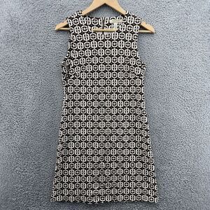 Banana Republic Stretch‎ Off White Black Geometric Print Fit Flared Dress Size 8